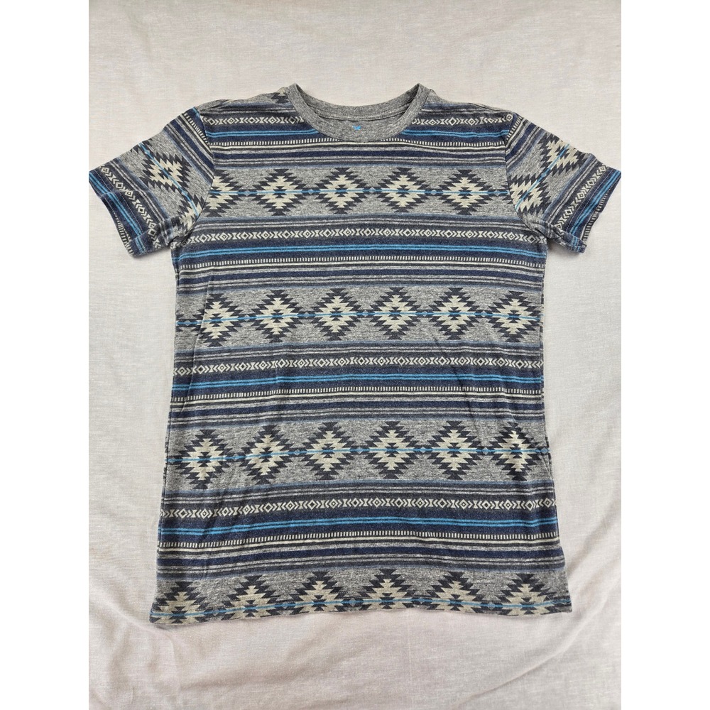 American Eagle Mens S Grey Blue‎ Southwestern Tribal Print Short Sleeve T-Shirt